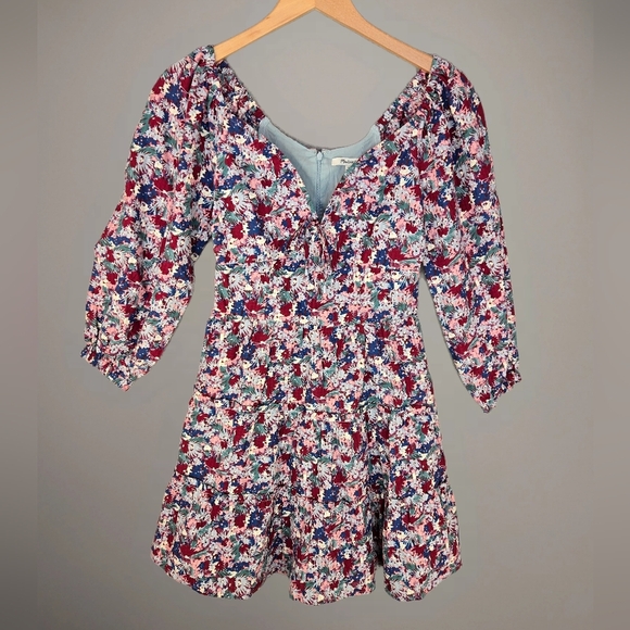 Madewell Amalia Womens Floral Tiered Mini Dress Sz 00 Spring Summer Festival - Picture 1 of 13